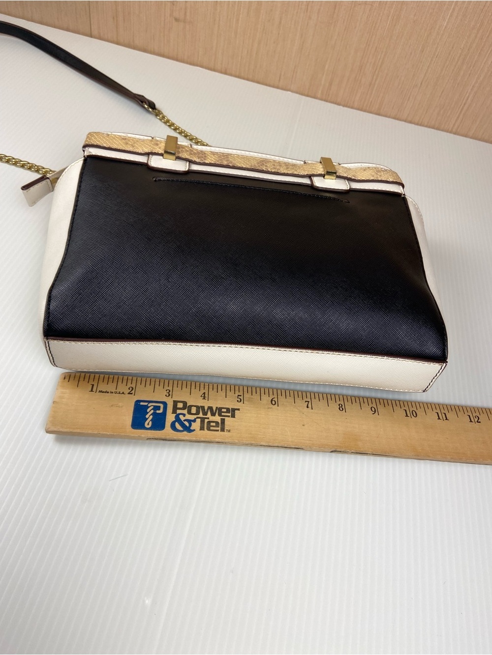 Ann Taylor Colorblock Genuine Leather Chain Shoulder Bag Snake Trim - Picture 5 of 13
